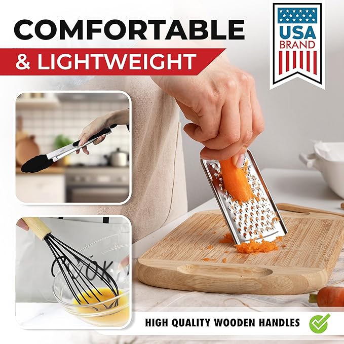 Kaluns 50 PCS Silicone Kitchen Utensils Set Complete Kitchen Set - 800°F Heat Resistant Non-Stick Premium Silicone Cooking Utensils W Wooden Handles - Can Opener, Masher, Turner, Silicone Spatula Set