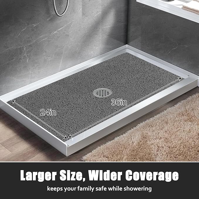 ZOESOE Shower Mat Non Slip: 24x36 Inch Large Shower Mats for Inside Shower with Drain Hole in Center, Super Soft PVC Loofah Massage Shower Stall Mat, Anti Slip Shower Floor Mat, Quick Drying