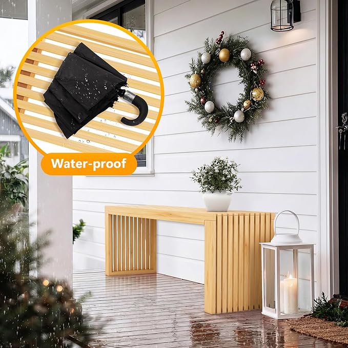 Bamboo Dining Bench, 35-inch Sleek Design Entryway Shoe Rack Bench, Indoor Kitchen Table Bench, Waterproof Outdoor Bench, Natural