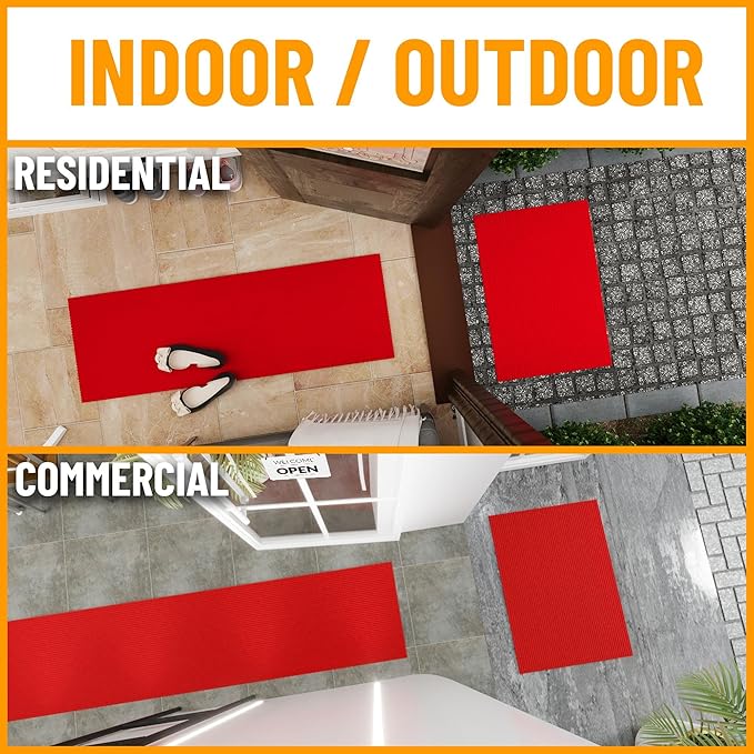 Ottomanson 6'6" x 15' Hallway Runner with Scraper Pile Extra Durable Non-Slip Rug Mat for Indoor & Outdoor Use - Ideal for Kitchen, Entryway, Patio & Garage - High-Traffic Carpet, Red