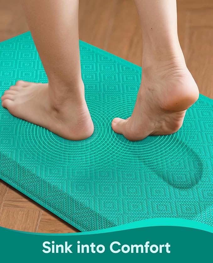 Ophanie Kitchen mats for Floor, 3/4 inch Thick, Kitchen Rugs, 20''x48'' Anti Fatigue Standing Cushioned Mat, Waterproof,Comfort Ergonomic mat for Office, Home, Sink, Teal Non-Slip Bottom