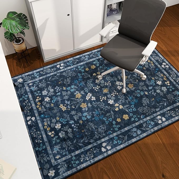 chakme Office Chair Mat for Hardwood Floor, 60"x45" Easy Glide Computer Desk Mat Protector for Rolling Chair Under Desk Rug Nonslip Backing, Machine Wash, (Floral)