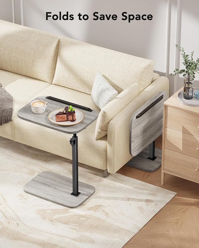 HUANUO TV Tray Table，Adjustable Height TV Tray with 360° Swivel & 90° Tilt, Sturdy Side Table with Anti-Slip Bar for Laptop, Eating, Space-Saving Side Table for Couch, Bedside, Living Room