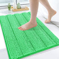 Grandaily Chenille Striped Bathroom Rugs 24x16, Extra Thick and Soft Absorbent Bath Mats, Rubber Backing, Plush Shaggy Shower Carpet, Machine Wash Dry, Bath Rug for Bathroom, Mint Green