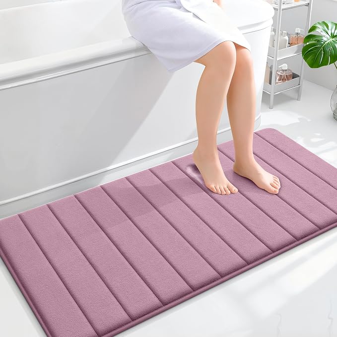 OLANLY Memory Foam Long Bathroom Rugs Runner 47x24, Super Soft Absorbent Bath Mat, Quick Dry, Machine Washable Shower Floor Rugs, Bathmat Carpet, Bathroom Home Decor Accessories, Deep Plum