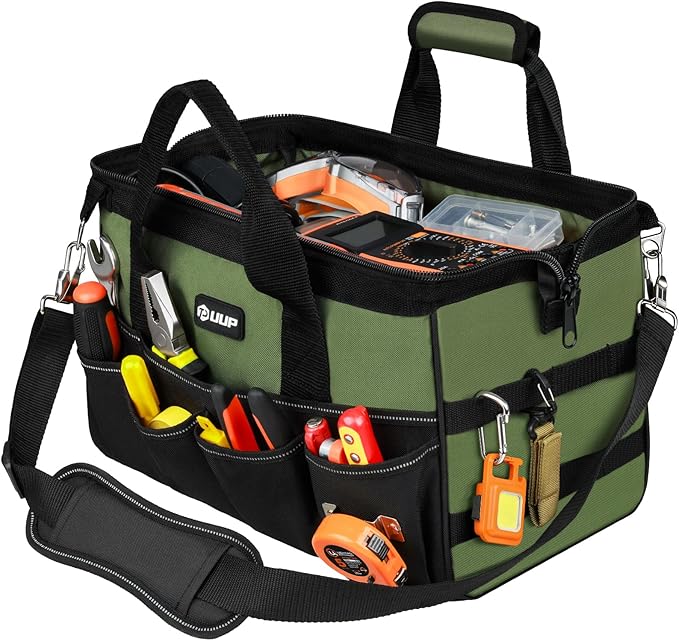 UUP Heavy Duty Tool Bag 15-Inch, 16-Pocket Portable Empty Tool Box Organizer, Big Storage Toolbox Organization, Soft Handle Large Zipper Carrying Toolbag, Father Day Gifts for Him Dad Men, Green