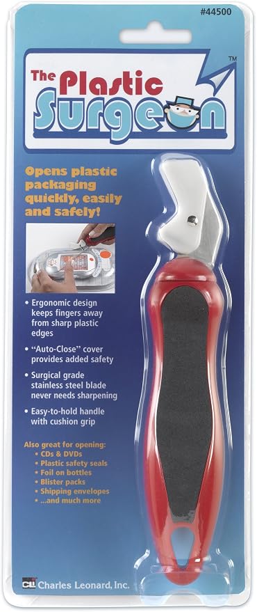 Charles Leonard Plastic Surgeon, Hard Plastic Package Opener with Surgical Steel Blades, Red and Black (44500)