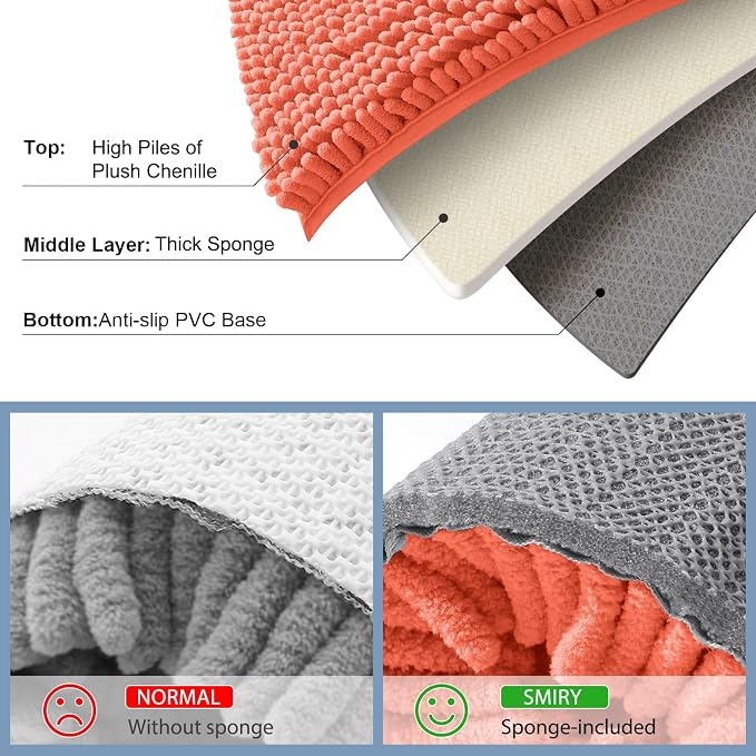 Smiry Luxury Chenille Toilet Rugs U-Shaped 20x20, Soft Absorbent Non-Slip Contour Bathroom Rugs for Toilet, Machine Washable Contoured Bath Mats, Coral