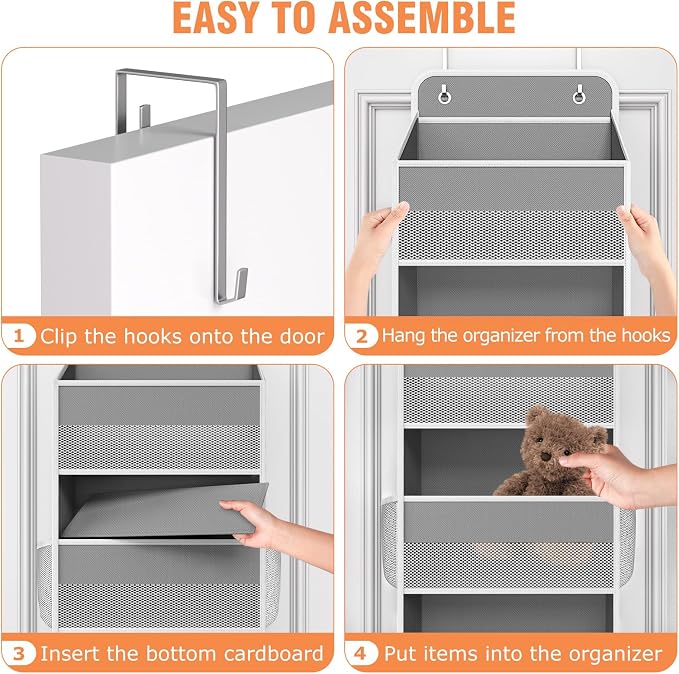 WISELIFE Over the Door Organizer - 4 Shelves Large Capacity Hanging Bedroom Storage Solution with 6 Side Pockets for Dorm Bathroom Pantry Nursery and Baby Essentials Holds up to 40 lbs (Grey)