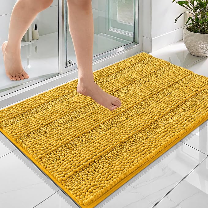 OLANLY Thick Bathroom Rugs 36x24, Extra Soft Absorbent Chenille Striped Bath Rugs, Rubber Backing, Machine Wash Dry, Bath Mats for Bathroom Floor, Tub and Shower, Home Decor Accessories, Golden Yellow