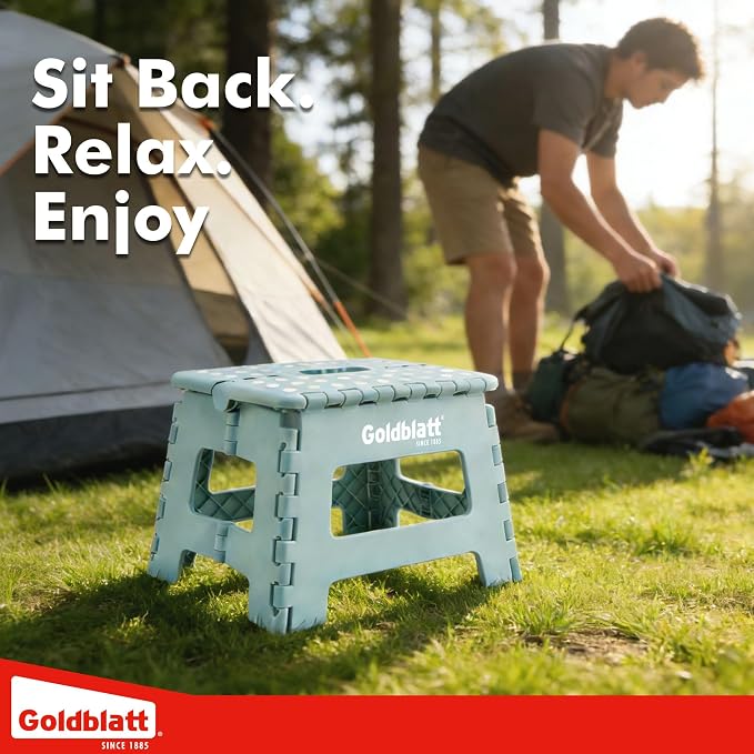 Goldblatt 8.5" Folding Step Stool for Adults and Kids, Lightweight Heavy-Duty Plastic Portable Foldable Stool with Non-Slip Top and Anti-Skid Feet, 300 lbs Capacity, Kitchen & Bathroom, Blue-Green