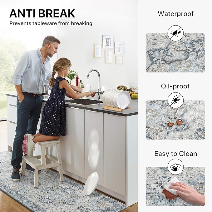 GENIMO Kitchen Mats for Floor, Washable Anti Fatigue Mat for Cushioned, 23.6"x71", Waterproof Kitchen Rugs, Non Slip Comfort Standing Mat Rug for Home, Sink, Laundry, Light Blue