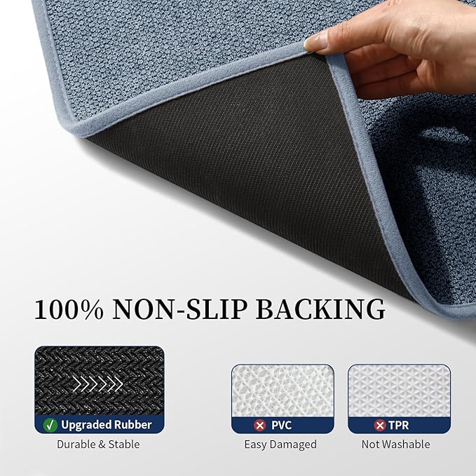 YIHOUSE Navy Blue Bathroom Rugs Sets 4 Piece, Quick Dry Thin Bath Mat with Toilet Rug, Non Slip Absorbent Machine Washable, Bath Runner Rugs for Bathtub Sink Home Decor