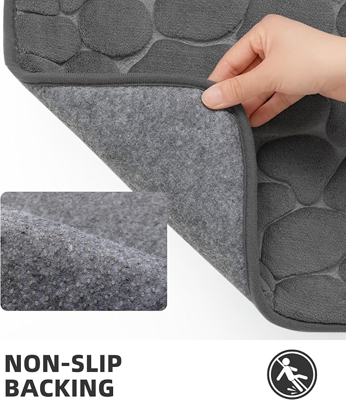 YIHOUSE Memory Foam Runner Rug, Cobblestone Bathroom Runner Rugs Super Water Absorbent Bath Mats for Bathroom Machine Washable Bath Rugs for Hallway Bedroom Laundry Room(24 x 47,Dark Gray)