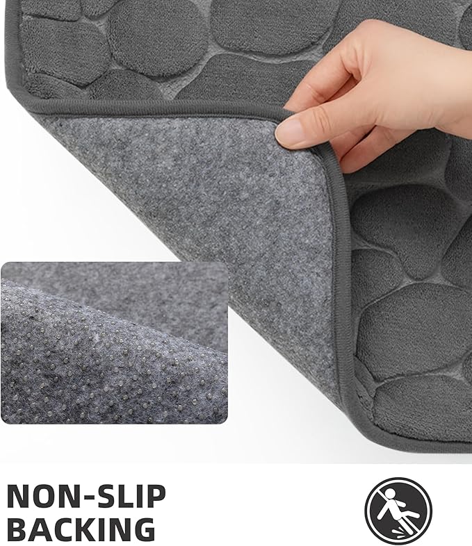 YIHOUSE Memory Foam Runner Rug, Cobblestone Bathroom Runner Rugs Super Water Absorbent Bath Mats for Bathroom Machine Washable Bath Rugs for Hallway Bedroom Laundry Room(26 x 50,Dark Gray)