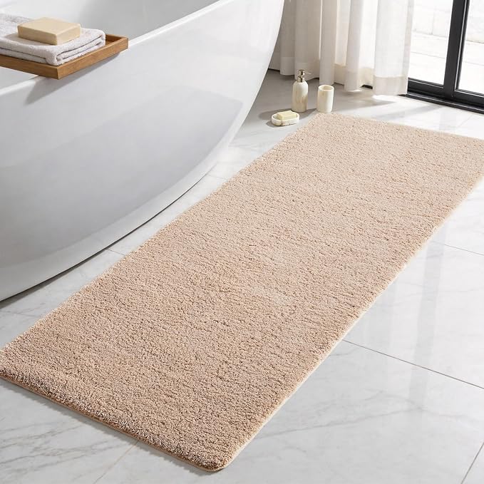 TYUU Bathroom Runner Rug, Ultra Soft Long Bath Mat Super Absorbent Quick Dry Bathroom Runner Rugs 24 x 72 Non Slip Washable, Beige 24" x 72"