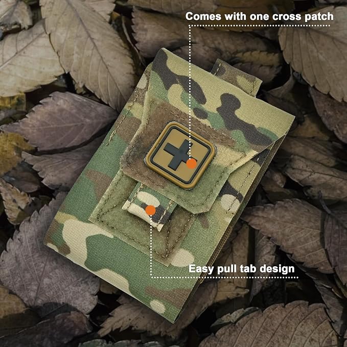 Mini IFAK Pouch, Compact Empty First Aid Organizer with Elastic Loops and Pull Tab, Portable EDC Micro Trauma Pouch for Pocket Backpack and Outdoor Carry