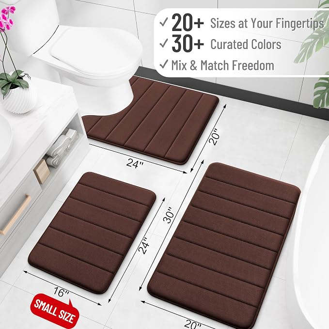 OLANLY Memory Foam Bath Mat 32x20, Super Soft Absorbent Bathroom Rugs, Quick Dry, Machine Washable Shower Floor Rugs, Bathmat Carpet, Bathroom Home Decor Accessories, Brown