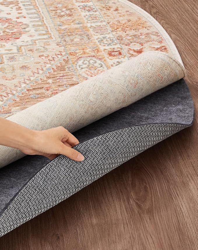 Veken 4 Ft Round Non Slip Cushioned Rug Pad Gripper, Felt and Silicone Backing, 1/4 inch Thick Carpet Liner for Hardwood Floors and Finishes, Under Area Rugs Anti Skid Mat, Keep Rugs Safe and in Place