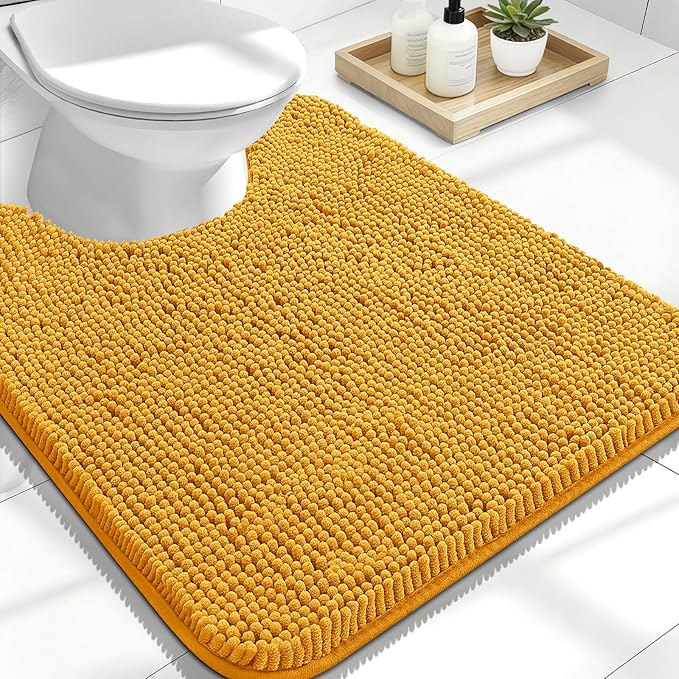 OLANLY Toilet Rugs U-Shaped 24x20, Extra Soft Absorbent Chenille Contour Bathroom Rugs for Toilet, Dry Quickly, Machine Washable, Non-Slip Bath Mat, Golden Yellow