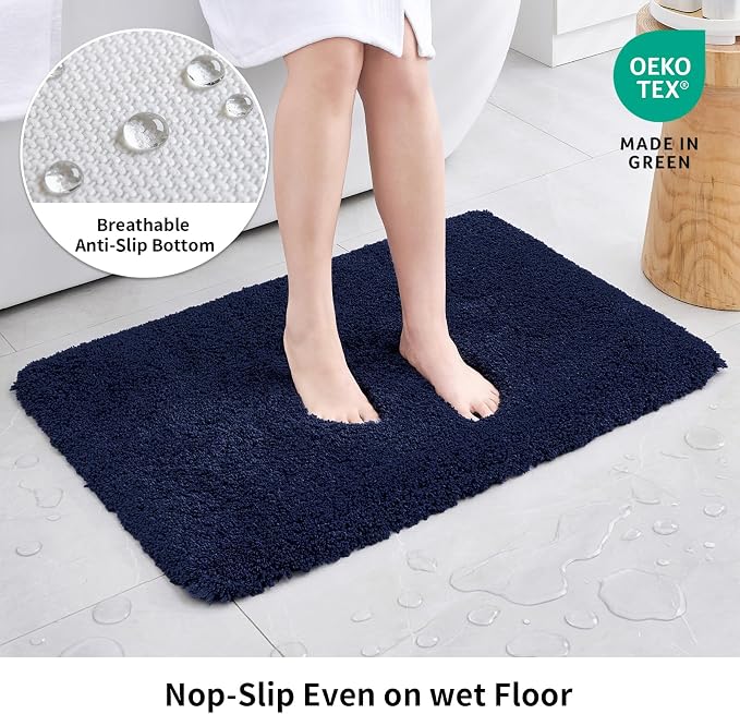 Disolla Navy Bathroom Rug 24x48 - Non-Slip Plush Thick Bath Mat, Highly Absorbent & Ultra Soft Fluffy Floor Mat, Machine Washable for Shower and Tub