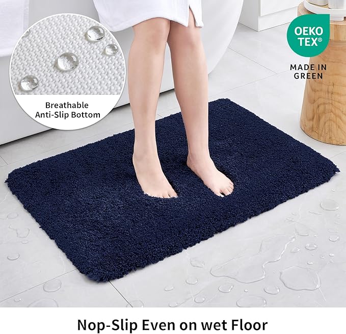 Disolla Navy Bathroom Rug 24x36 - Non-Slip Plush Thick Bath Mat, Highly Absorbent & Ultra Soft Fluffy Floor Mat, Machine Washable for Shower and Tub