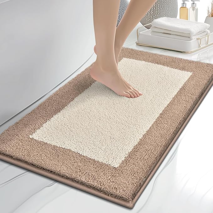 anllugs Bathroom Rugs 20" x 30", Non-Slip Extra Soft Absorbent Bath Rugs, Machine Washable Quick Dry Bath Mats for Bathroom Floor, Shower, Bathtub and Sink, Beige & Grayish Brown