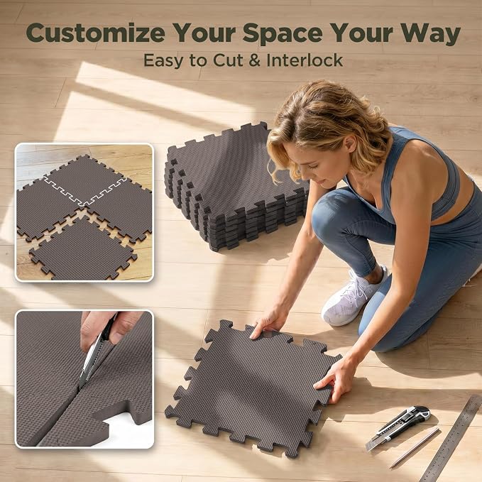 AIRHOP 18 PCS Gym Floor Mat, EVA Foam Puzzle Gym Mat, High-Density Interlocking Foam Floor Tiles for Home Gym, Play Workout Garage Kitchen Flooring 12.6"x12.6"x0.4"