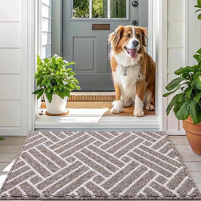 OLANLY Indoor Door Mat, 48x32 Inch, Dirt Resistant and Absorbent, Non-Slip Rubber Backing Floor Mats, Easy Clean Low-Profile Doormat for Entryway, Front Door, and Inside Entrance, Khaki