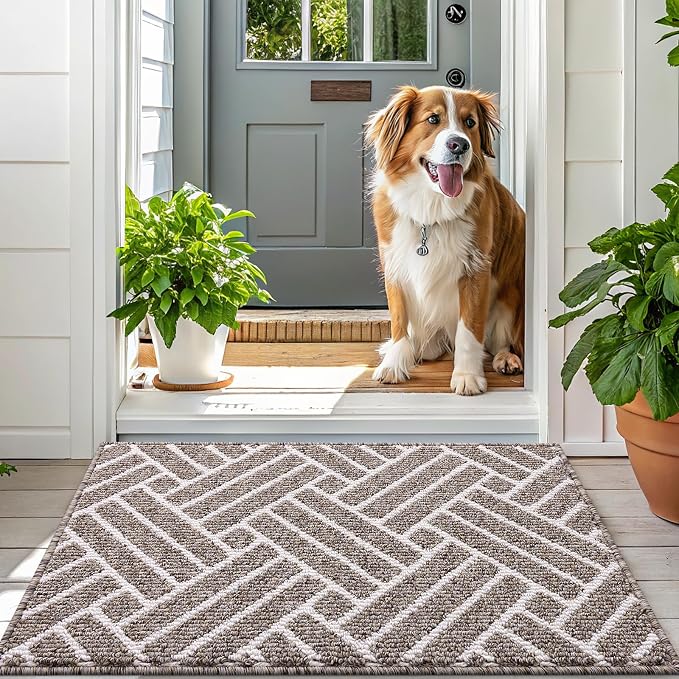 OLANLY Runner Indoor Door Mat, 47x23 Inch, Dirt Resistant and Absorbent, Non-Slip Rubber Backing Floor Mats, Easy Clean Low-Profile Doormat for Entryway, Front Door, and Inside Entrance, Khaki