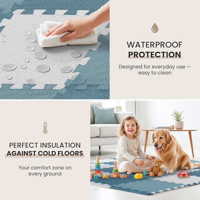 bemaxx Gym Mats Set - 18 pcs EVA Interlocking Foam Floor Tiles (12.6"x12.6"x0.4") 18sqft Protective Gym Flooring Sports Home Workout Exercise Mats Puzzle Garage Fitness Play-Room Pool Treadmill Bike