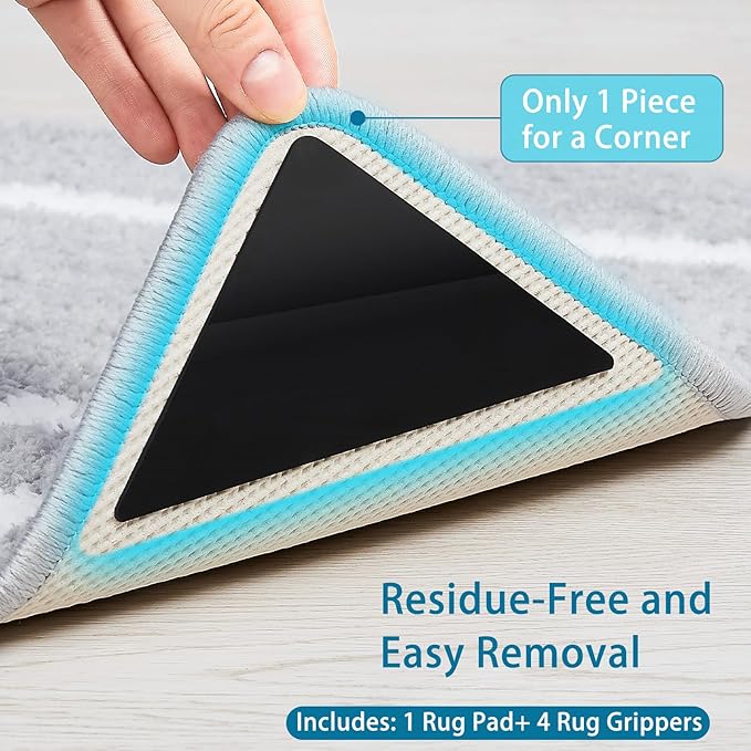 Veken Rug Gripper Pad for Hardwood Floors Tile Floors with 4 Pcs Rug Tape, Thick Cushion Non Slip Rug Pads for Area Rugs, Under Carpet Anti Skid Mat, Keep Your Rugs Safe and in Place, 2x3 Ft