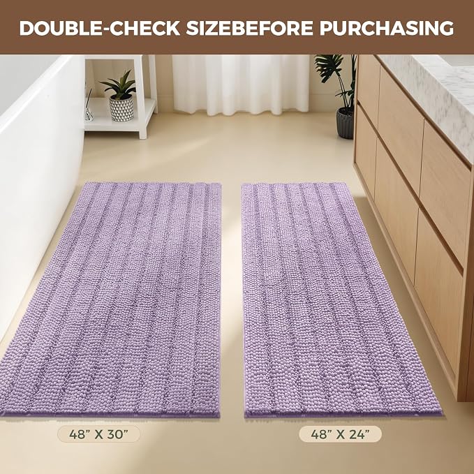 Bcoimo Large Bathroom Rug, Chenille Bath Mat with High Low Pile Design, Soft Absorbent Non Slip Bath Rug, Machine Washable Quick Dry Mat for Shower, Tub, Sink and Vanity