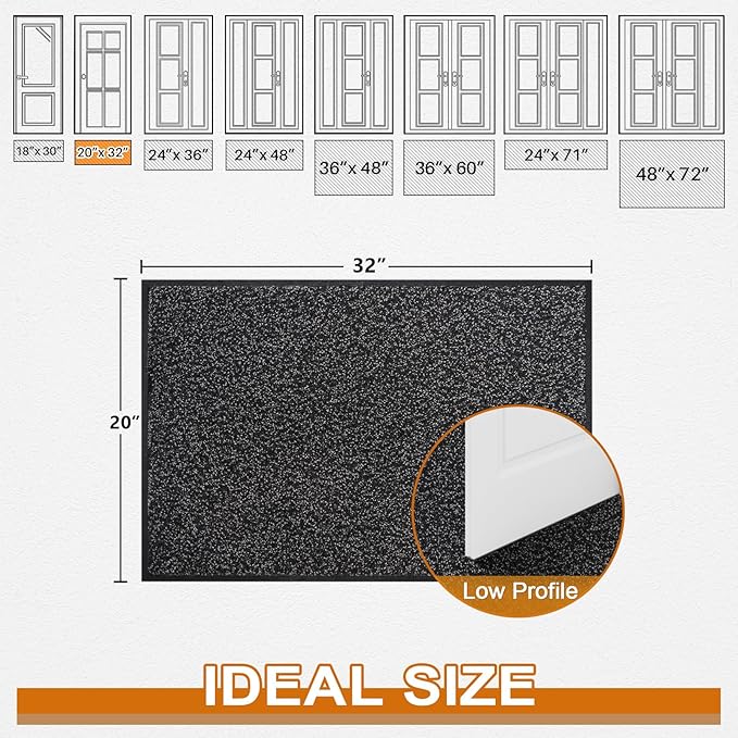 Mibao Front Door Mat Indoor Entrance, 32" x 20", Welcome Mat for Outdoor Indoor, Non-Slip Waterproof Doormat, Durable Machine Washable Low Profile Entry Rug for Back Door Outside, Anthracite Black