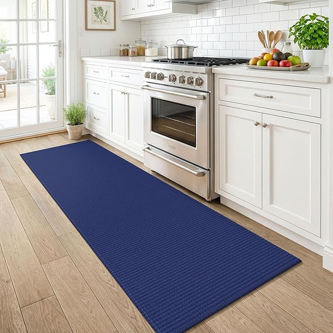 KOZYFLY 2x6 Washable Runner Rug, Non Slip Runners for Hallway, Woven Entryway Runner, Braided Floor Carpet Runner for Entry, Kitchen, Bedside, Hall, Royal Blue/Navy
