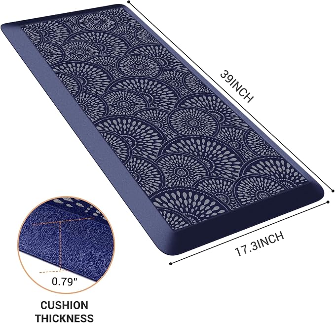 Mattitude 4/5 Inch Kitchen Mat, 17.3x39in Heavy Duty Ergonomic Comfort Foam Standing Desk Mat, Waterproof Non-Slip Standing Mats and Rugs for Kitchen, Office, Blue