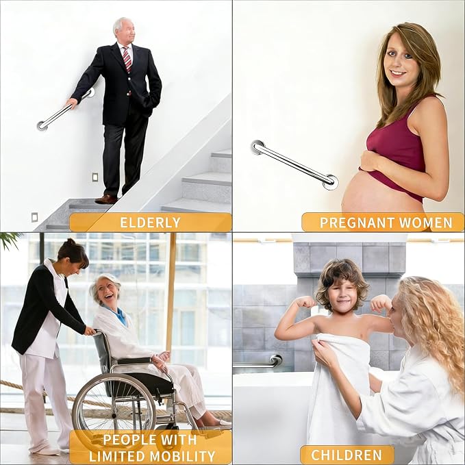 18 Inch Shower Grab Bar 2 Pack, 18" L x 1.25" D Brushed Nickel All-Welded Stainless Steel, ADA Safety Shower Handle for Bathroom,Stairway,Anti-Slip Grab Bars for Elderly,Handicap,Pregnant