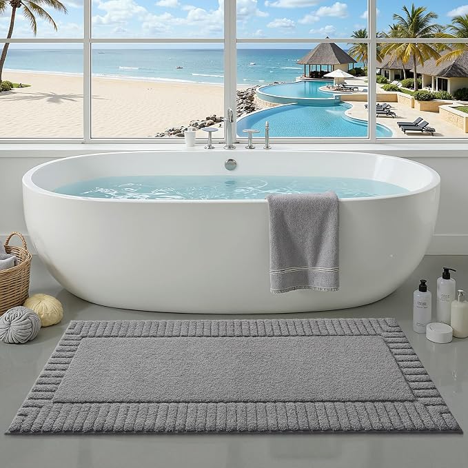 LUMI Bathroom Rugs Non Slip with Rubber Backing, Extra Soft Plush Microfiber Bath Rug Absorbent, Machine Washable Bath Mat Quick Dry for Tub, Shower, Hotel, Dark Grey, 24"x60"