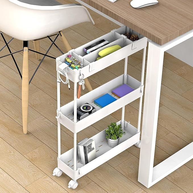 SPACELEAD 2-piece Set Slim Storage Cart 3 Tier,Bathroom Organizer Rolling Utility,Mobile Shelving Unit Slide Out for Office, Kitchen, Laundry Room & Narrow Places