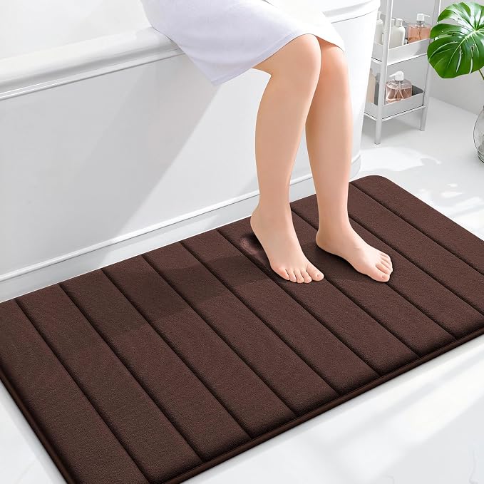 OLANLY Memory Foam Bath Mat 44x24, Super Soft Absorbent Bathroom Rugs, Quick Dry, Machine Washable Shower Floor Rugs, Bathmat Carpet, Bathroom Home Decor Accessories, Brown