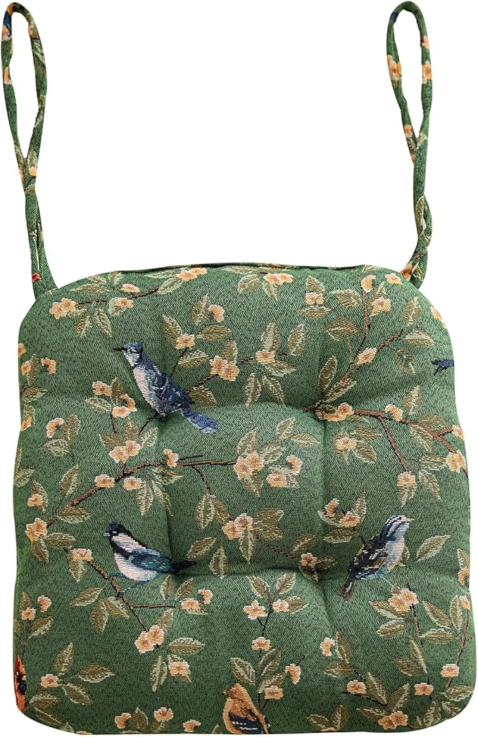 vctops Farmhouse Brid Print Chair Cushions with Ties U-Shaped Soft Comfortable Chair Pads Non Slip Seat Cushions for Indoor Dining Room and Kitchen Chairs (Green,18"x18")