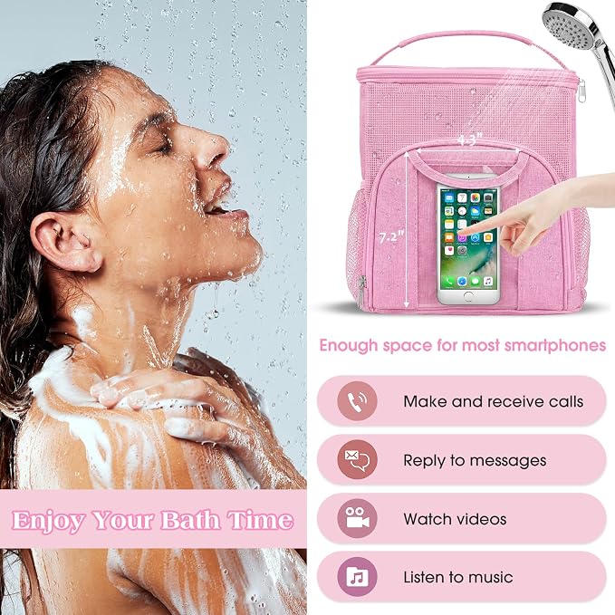 Attmu Mesh Shower Caddy Portable Dorm Tote Bag, Quick Dry Hanging Toiletry Bag, Large Capacity Shower Bag for College Dorm Room Essentials for Boys and Girls for Bath Camping (Light Pink)