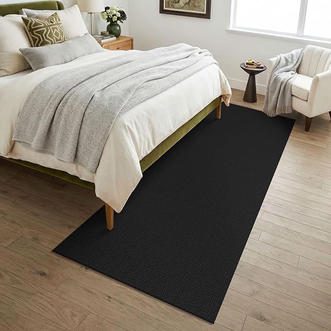KOZYFLY Black 3x7 Washable Kitchen Runner Rug, Non Slip Wide Runners for Hallway, Cotton Entryway Runner, Braided Floor Carpet for Entry, Kitchen, Bedside, Hall, Black/Dark Grey