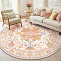 RELEANY Area Rugs Round 6ft Washable Non-Slip, Floral Vintage Distress Medallion Carpet for Living Room Bedroom Dining Room, Light Pink Colorful