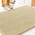 Smiry Dog Door Mat for Muddy Paws 30x20, Absorbent Dirt Trapper, Non-Slip Washable Chenille Entryway Rug for Inside Floor, Cream White, Classic Solid