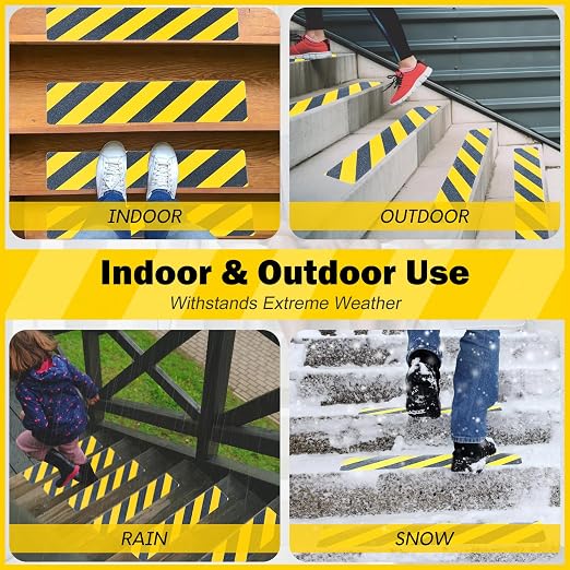 S&X S680 Anti Slip Stair Treads 6" x 24", 10-Pack Pre-Cut Black/Yellow Caution Non Slip Safety Tape Strips for Outdoor Stair Treads, Wooden Steps & Exterior Grips