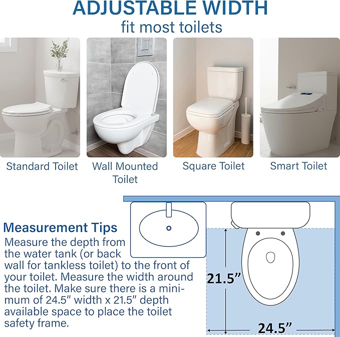 Vaunn Medical Adjustable Toilet Safety Rail for Seniors, Foldable Toilet Safety Frame for Elderly Adults, Bathroom Grab Bar Handle, Toilet Handle for Elderly & Disabled, Free-Standing (Gray)