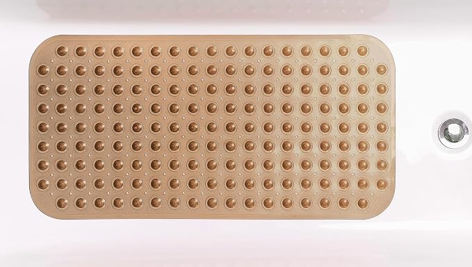 Large Non-Slip Bathtub & Shower Mat 31 inch x16 inch (Smooth/Non-Textured Tubs Only) Safe, Clean, Machine-Washable, Superior Grip&Drainage, Vinyl, Transparent Brown, Medium