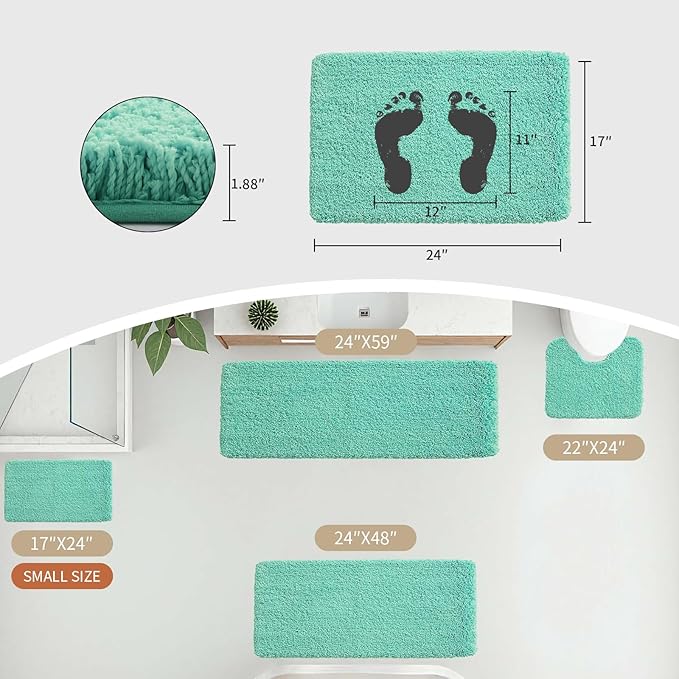Disolla Mint Green Bathroom Rug 17x24 - Non-Slip Plush Small Bath Mat, Highly Absorbent & Ultra Soft Fluffy Floor Mat, Machine Washable for Shower and Tub