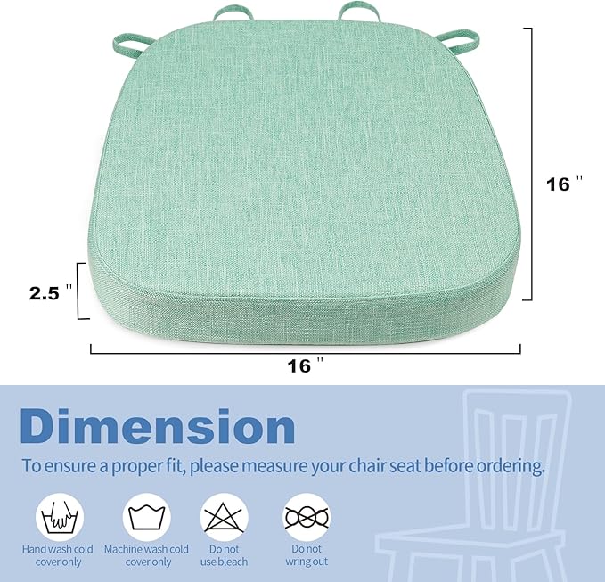 BUYUE Thickened 2.5" Dining Chair Cushions Set of 6, U-Shape High Density Foam Comfortable Chair Pads for Kitchen, Slip Resistant Indoor Seat Cushions (6 PCS, Light Green)